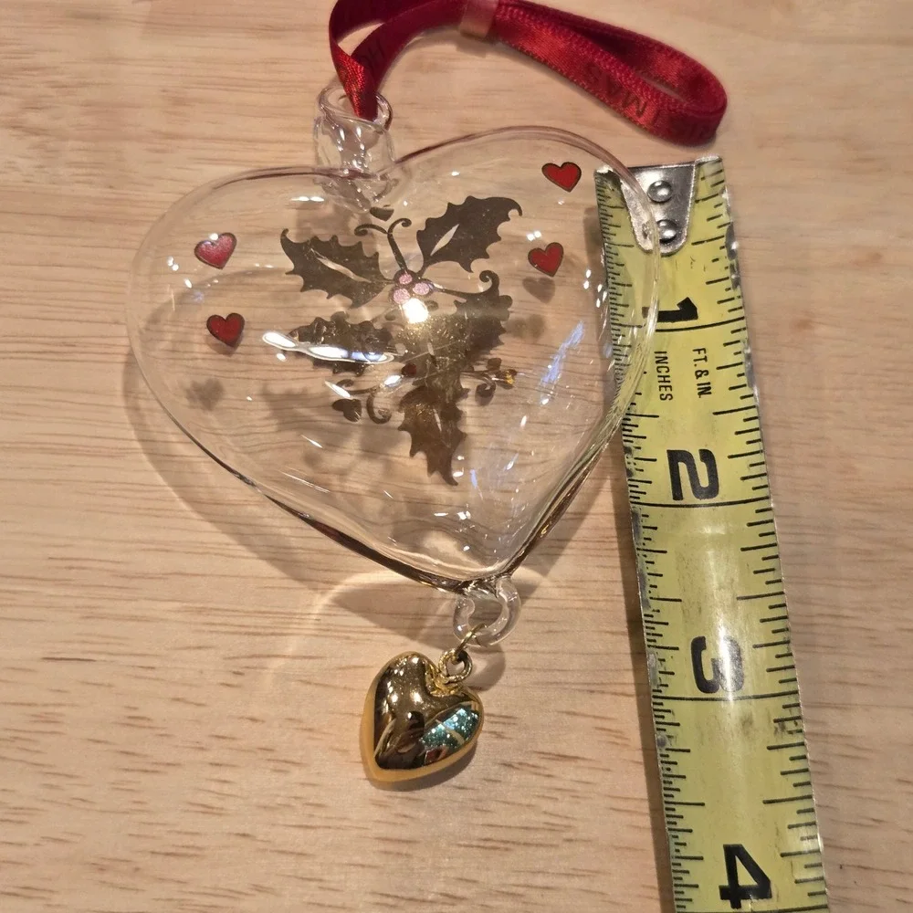 Holmegaard Christmas Heart Ornament Blown Glass Clear Holly Ann-Sofi Romme New